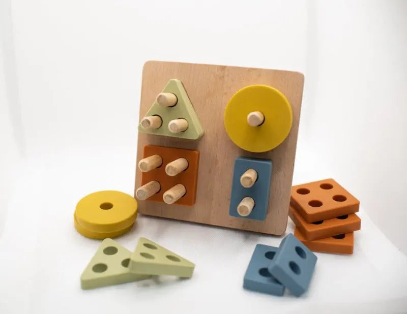 Wooden Puzzle Toy + Geometric + Silicone + Montessori - LYTL