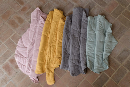 Gray/Blush/Mustard/Sage cotton play mat styled with LYTL toys