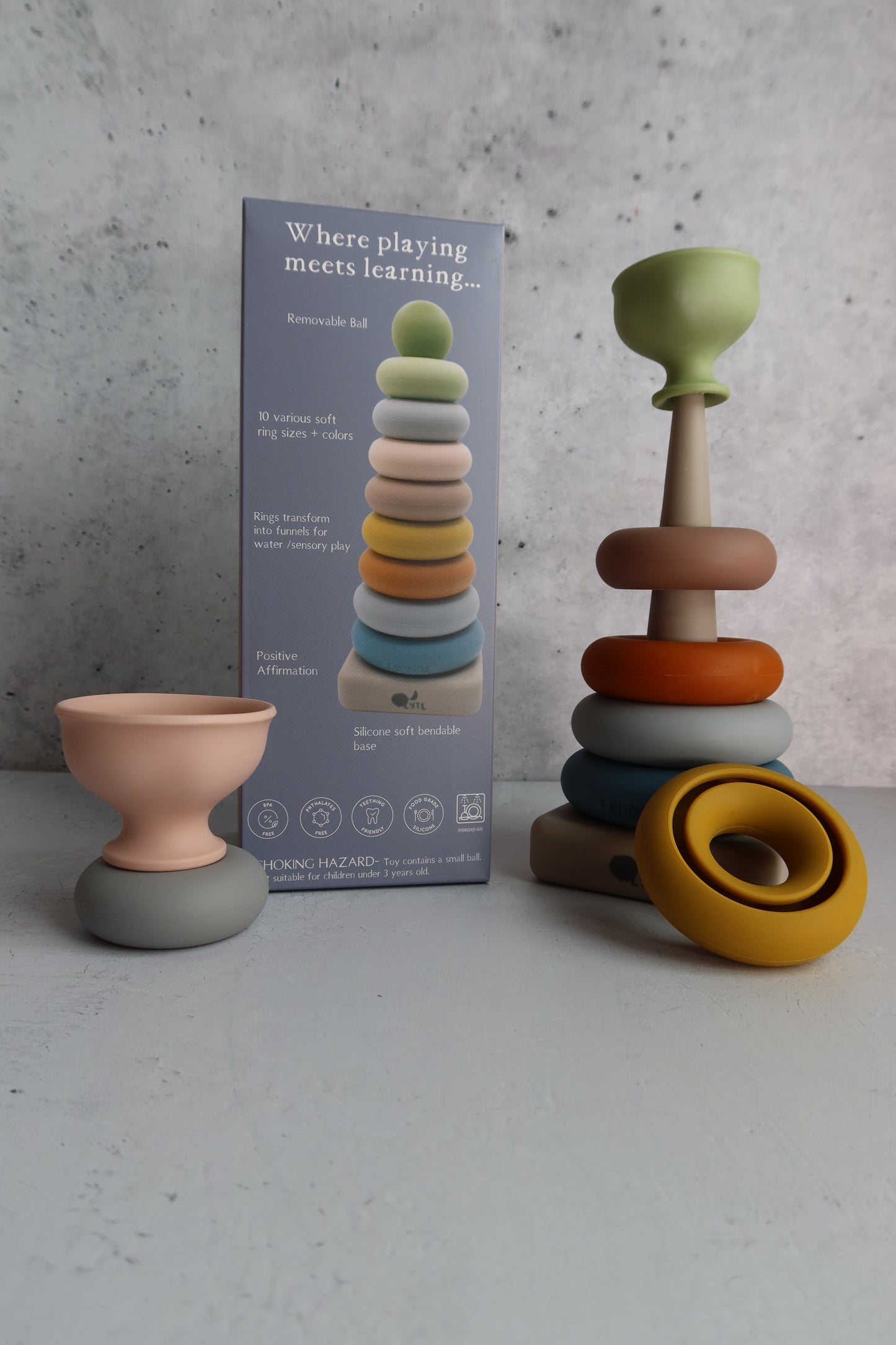 Montessori-inspired baby and toddler learning toy – silicone ring stacker for calm, focused play and problem solving