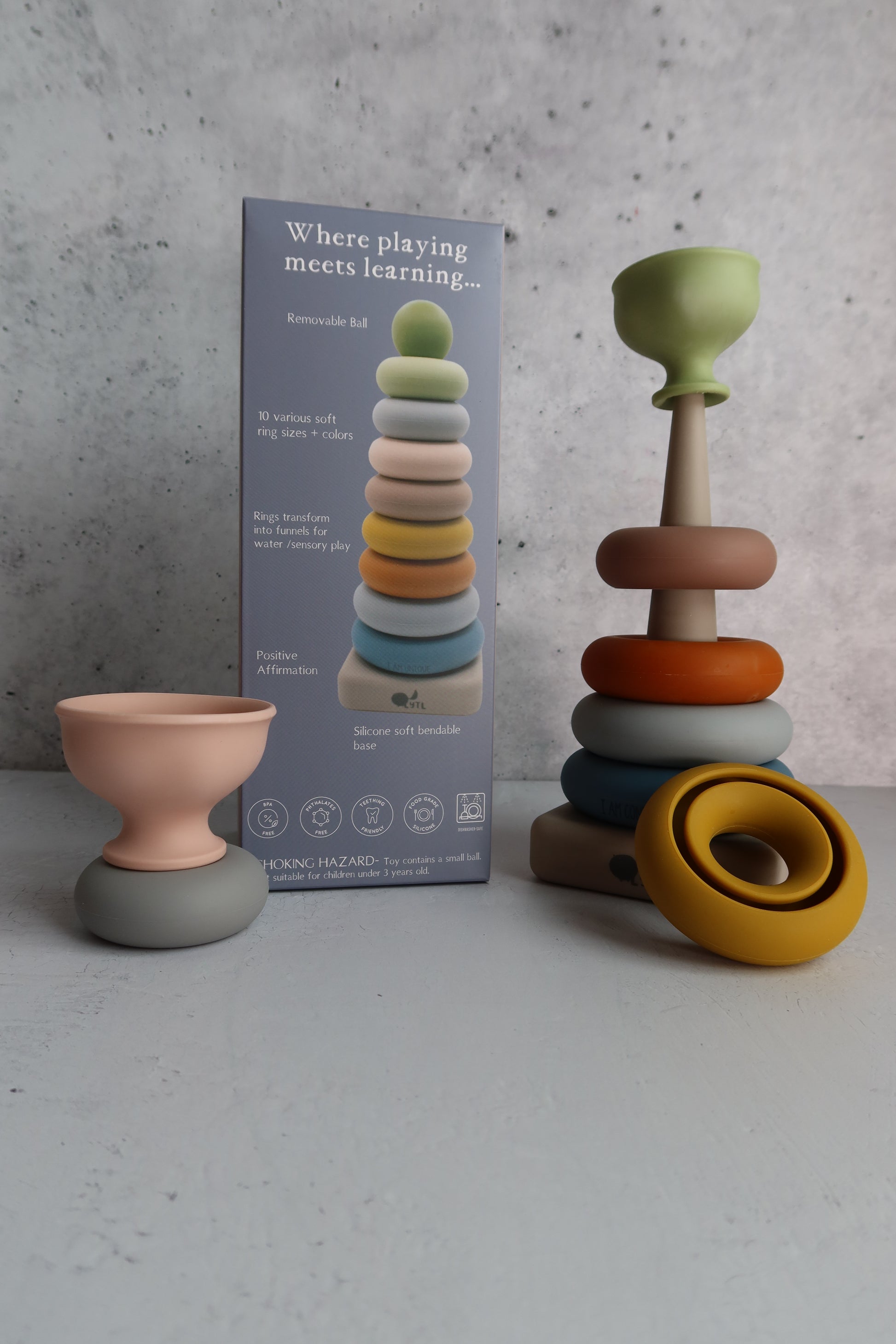 Montessori-inspired baby and toddler learning toy – silicone ring stacker for calm, focused play and problem solving