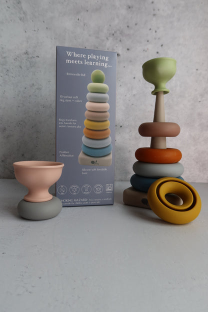 Montessori-inspired baby and toddler learning toy – silicone ring stacker for calm, focused play and problem solving