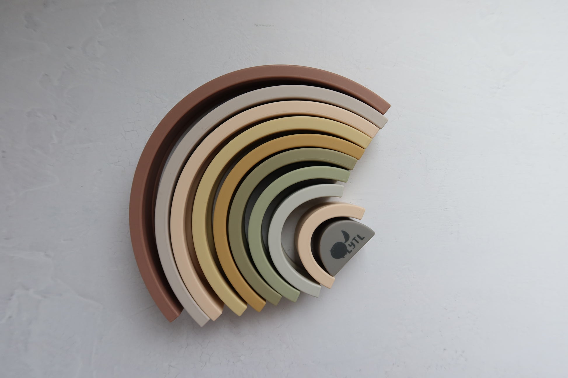 Earth tone Montessori silicone rainbow toy for 1 year old and 2 year old toddlers – stacking and balancing learning activity