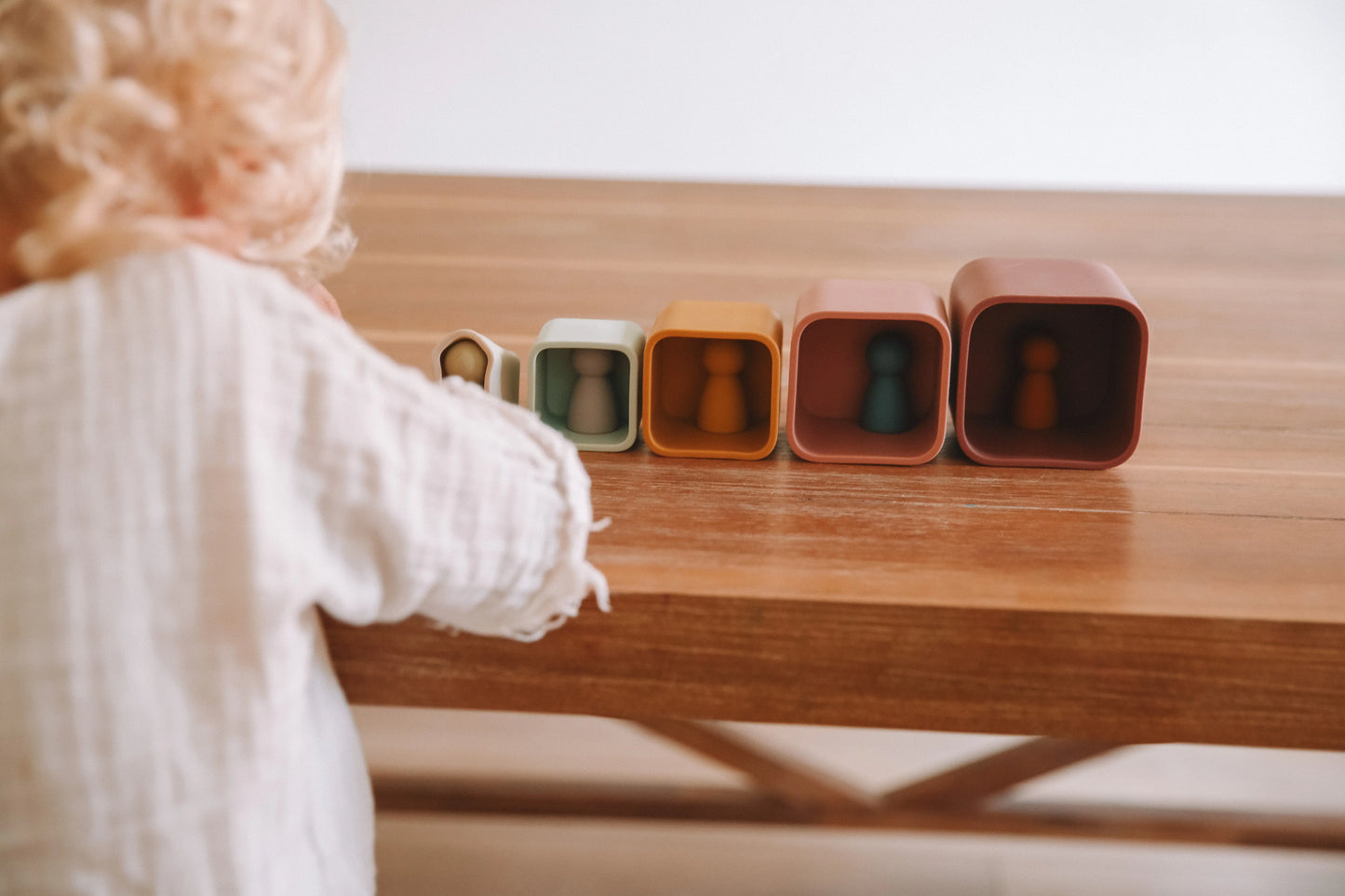 Silicone stacking cups for babies, toddlers, preschoolers, or big kids.  They are gender neutral and the perfect Montessori Toy. they are versatile and can be used in a variety of play styles and activities.  They are the Waldorf type of toy.
