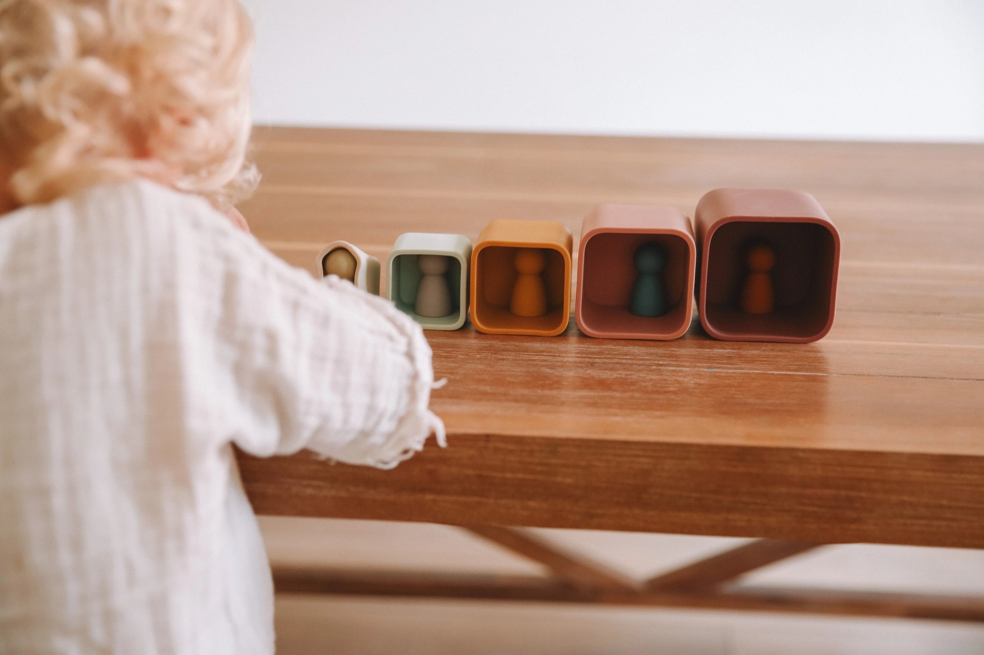 Silicone stacking cups for babies, toddlers, preschoolers, or big kids.  They are gender neutral and the perfect Montessori Toy. they are versatile and can be used in a variety of play styles and activities.  They are the Waldorf type of toy.