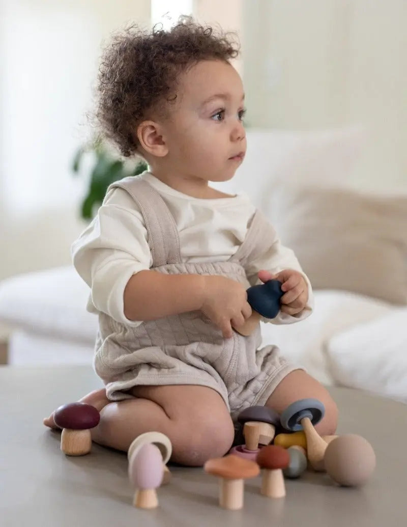 Wooden Mushroom Toy + Silicone + Teething + Montessori - LYTL